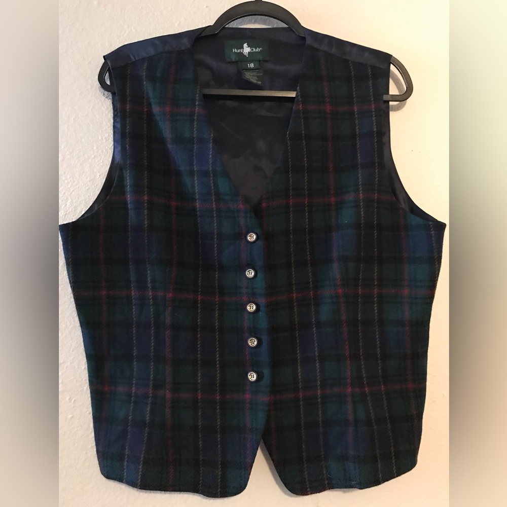 Vtg Hunt Club Vest 18 Wool Plaid Waistcoat Preppy Academia 90s